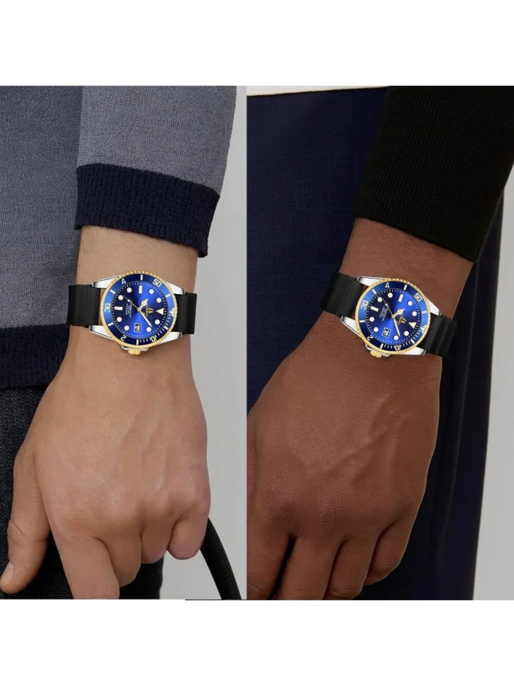 Men's Black Blue Stainless Steel Analog Quartz Waterproof Luminous Round Watch